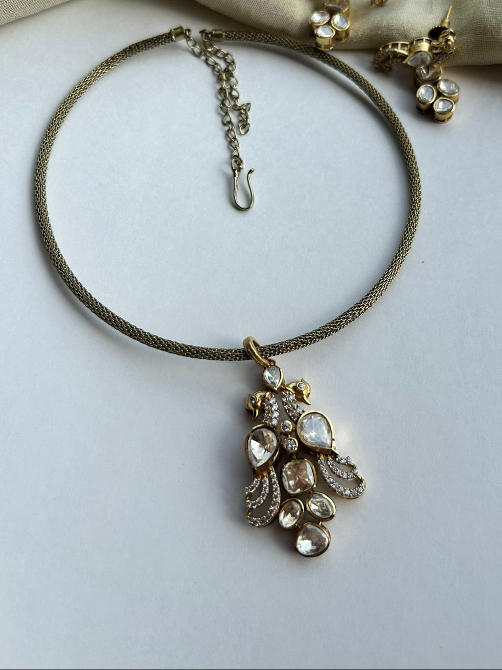 Yellow Polki Peacock Pendant Set VNN642