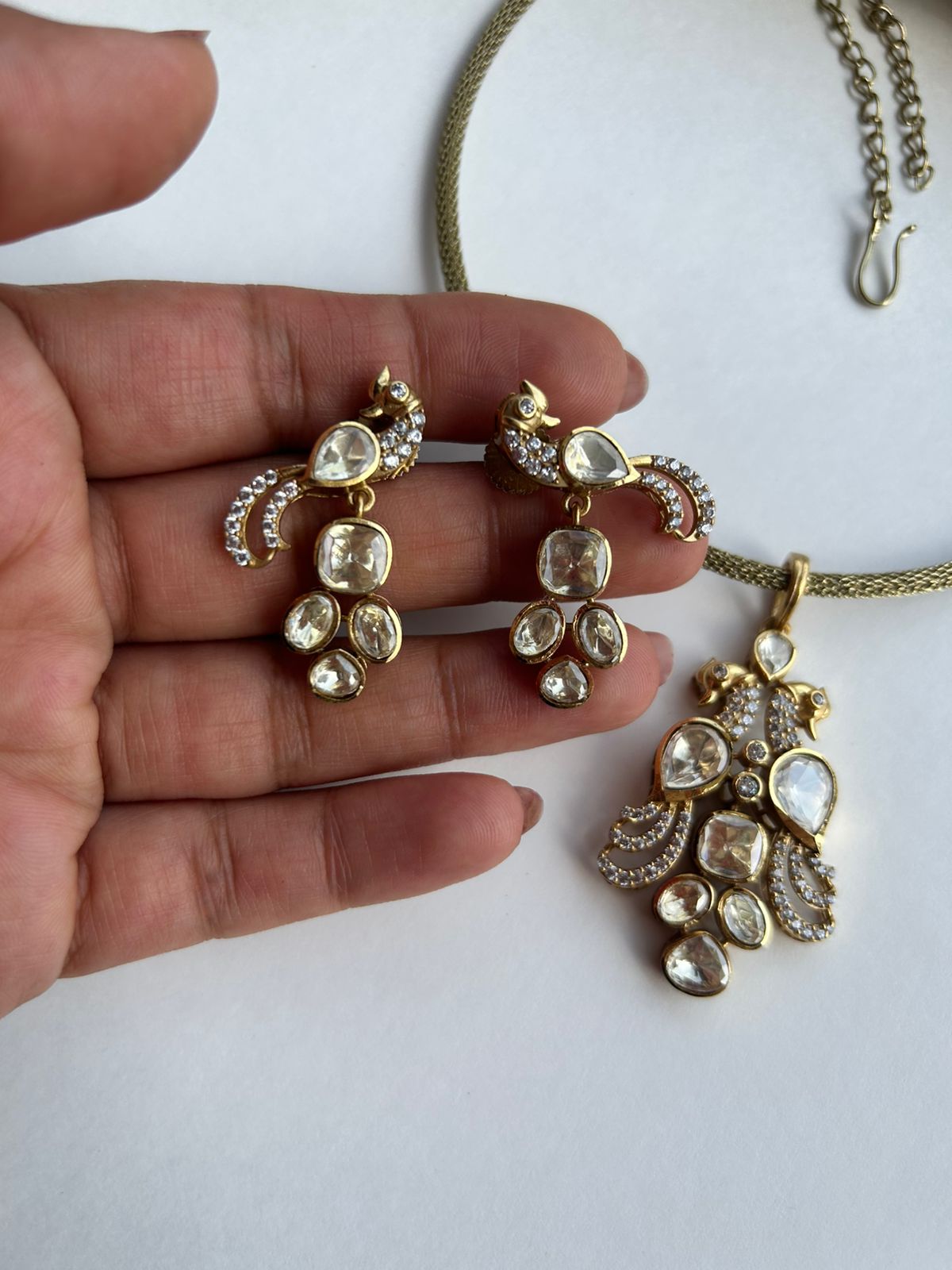 Yellow Polki Peacock Pendant Set VNN642